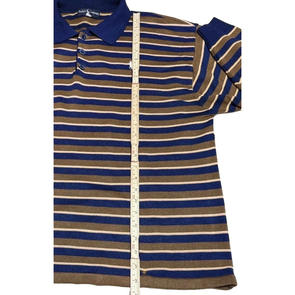 Ralph Lauren Polo black label Sweater L Striped Long Sleeve Knit Navy Brown Mens